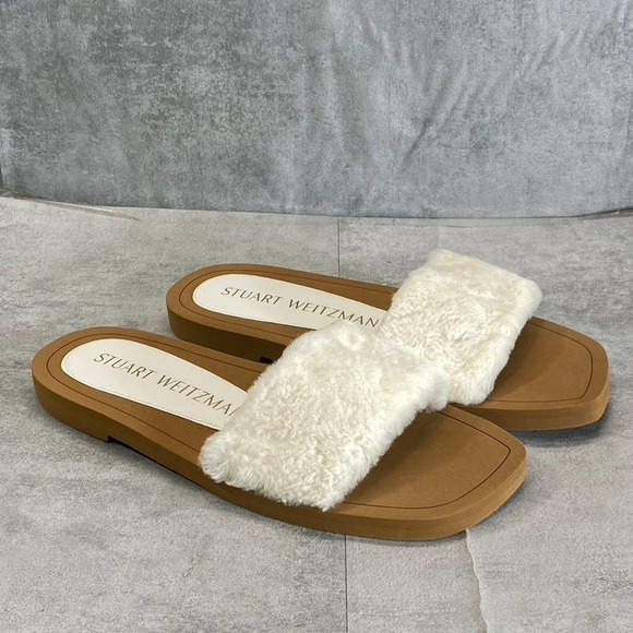Stuart Weitzman Women's Natural Cammy Shearling Strap Slide Sandal SZ 6.5 B - Picture 5 of 10